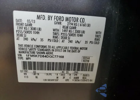 2013 Ford Explorer Xlt z USA, uszkodzony, nr VIN 1FM5K7D84DGC77168